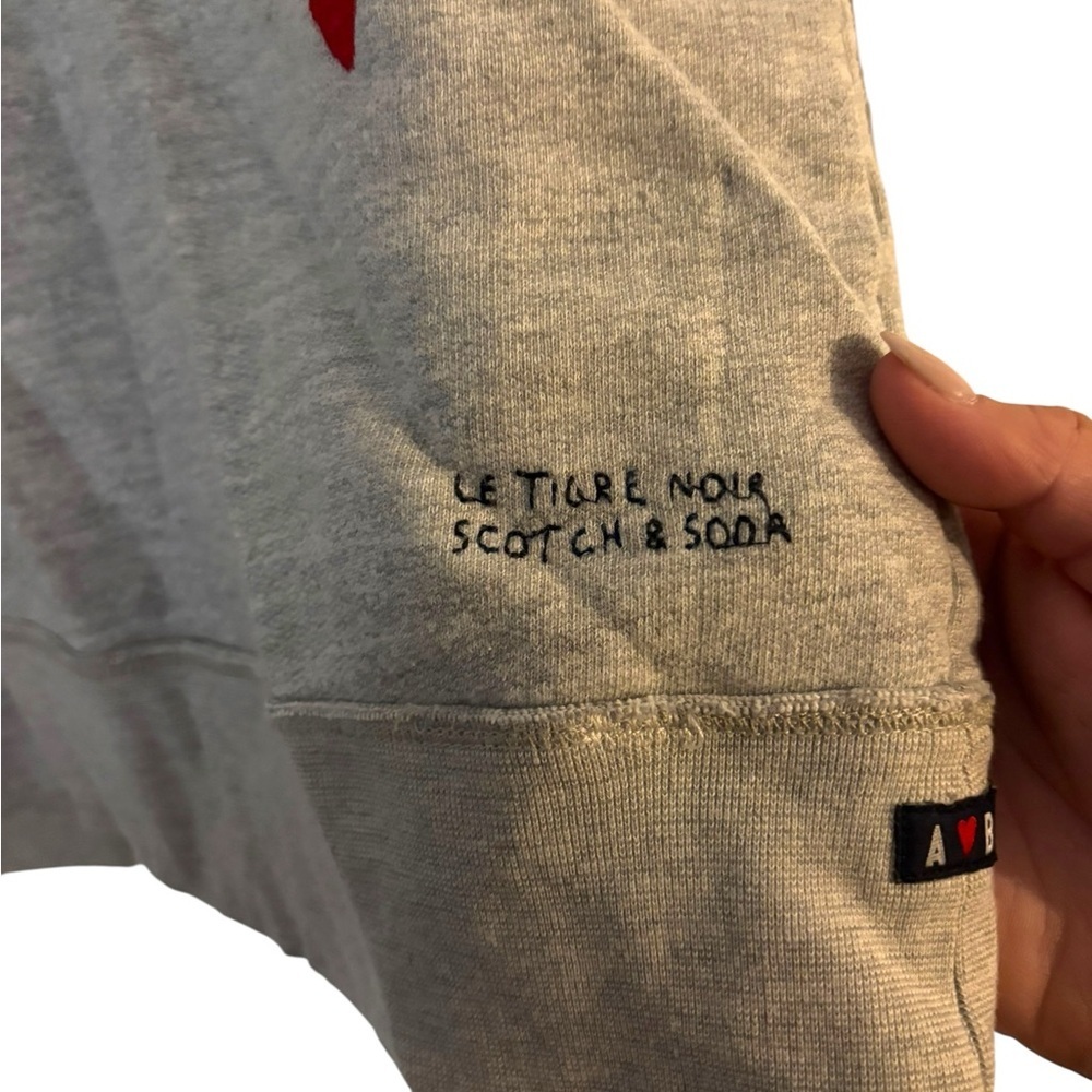 Scotch & Soda Gray Sweatshirt | Embroidered Red Hearts - Picture 5 of 12
